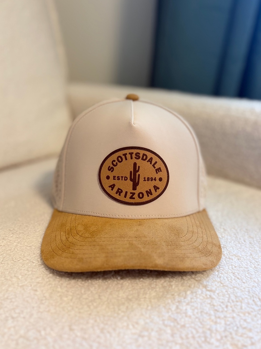 Never Worn Scottsdale, Arizona Beige Trucker Hat with Tan Suede Bill